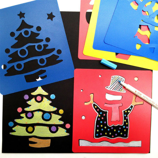 PP Children DIY Drawing Template Christmas Rabbit Pattern Multicolor 15cm x 14cm, 1 Set ( 6 PCs/Set) の画像