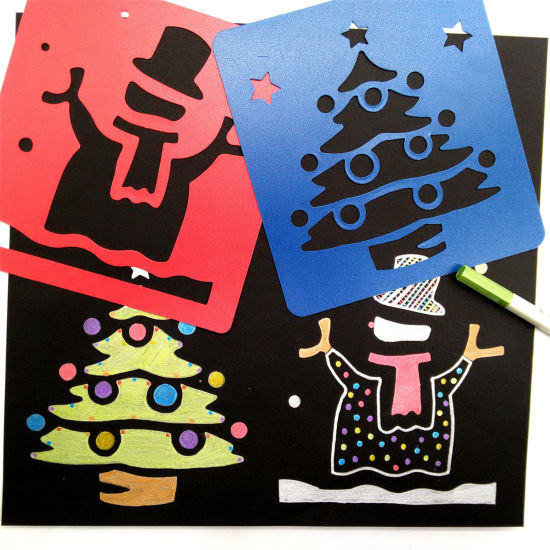 Bild von PP Children DIY Drawing Template Christmas Rabbit Pattern Multicolor 15cm x 14cm, 1 Set ( 6 PCs/Set)