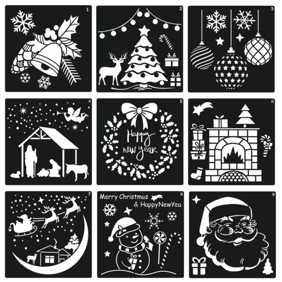 Изображение PET Children DIY Drawing Template Christmas Wreath Pattern White 13cm x 13cm, 1 Piece