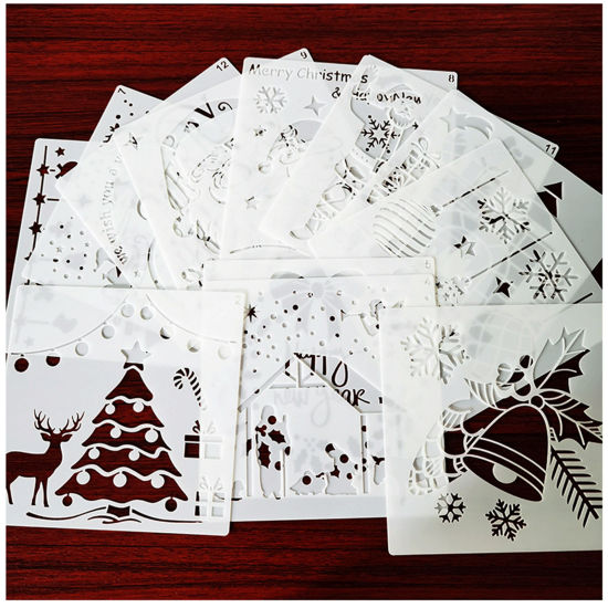 Изображение PET Children DIY Drawing Template Christmas Wreath Pattern White 13cm x 13cm, 1 Piece