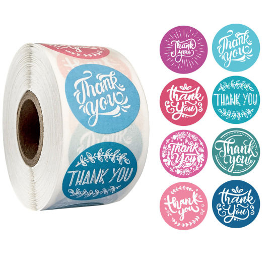 Picture of Paper DIY Scrapbook Deco Stickers Round Multicolor " THANK YOU " 2.5cm Dia., 1 Roll (Approx 500 PCs/Roll)