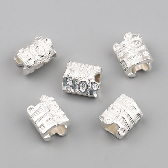 Immagine di Lega di Zinco Perline Argento Antico Cilindrico Lettere " HIP HOP " 14mm x 10mm, Foro:Circa 5.3mm, 30 Pz