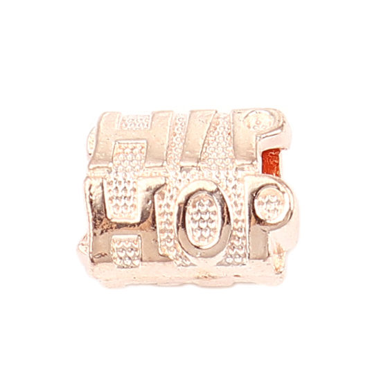 Picture of Zinc Based Alloy Large Hole Charm Beads Rose Gold Cylinder Message " HIP HOP " 14mm x 10mm, Hole: Approx 5.3mm, 30 PCs