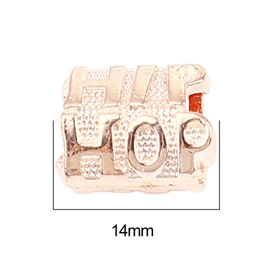 Picture of Zinc Based Alloy Large Hole Charm Beads Rose Gold Cylinder Message " HIP HOP " 14mm x 10mm, Hole: Approx 5.3mm, 30 PCs