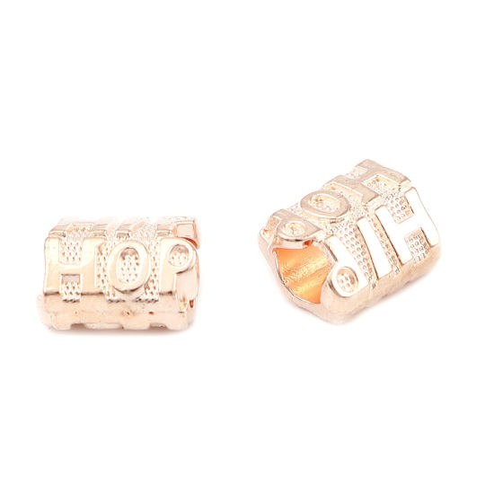 Picture of Zinc Based Alloy Large Hole Charm Beads Rose Gold Cylinder Message " HIP HOP " 14mm x 10mm, Hole: Approx 5.3mm, 30 PCs