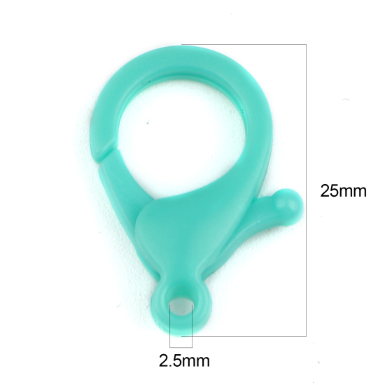 Image de Fermoir Mousqueton en Plastique Bleu-Vert 25mm x 17mm, 30 Pcs