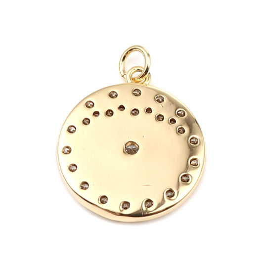 Изображение Латунь Бижутерия усыпанная мелким фианит Подвески 18K настоящее золото с покрытием Круглые Глаз Прозрачный Горный Хрусталь 25мм x 19мм, 1 ШТ