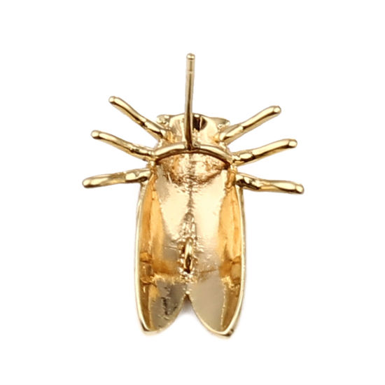 Bild von Messing Insekt Ohrring Ohrstecker 18K Vergoldet Zikade M/Öse 23mm x 19mm, 2 Stück