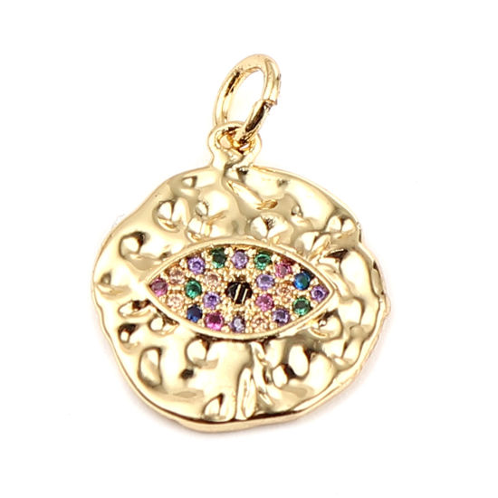 Picture of Brass Micro Pave Charms Gold Plated Marquise Round Multicolor Rhinestone 21mm x 15mm, 1 Piece                                                                                                                                                                 
