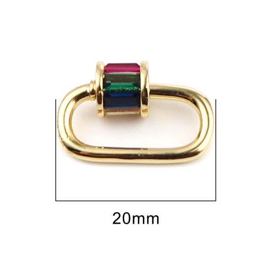 Image de Fermoirs à VisserApprêts Pour Bracelet et Collier en Cuivre Ovale Doré Pouvoir Être Dévissé à Zirconia Cubique Multicolore 20mm x 13mm, 1 Pièce