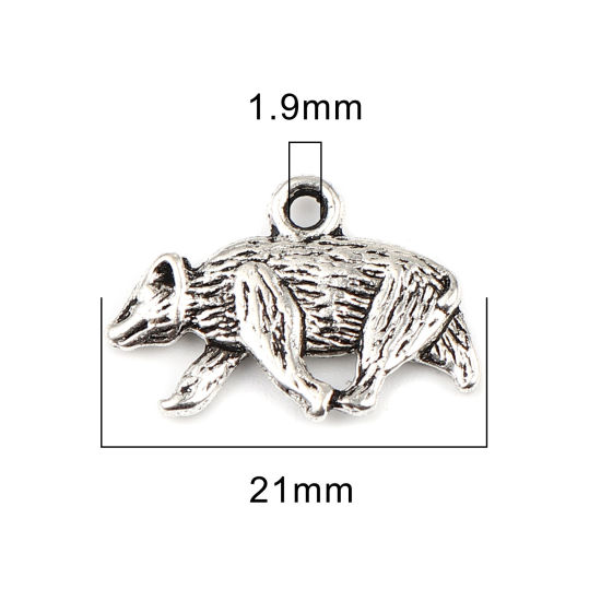 Immagine di Lega di Zinco Charms Badger Animal Argento Antico 21mm x 15mm , 50 Pz