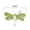 Picture of Zinc Based Alloy Insect Charms Silver Plated Green Dragonfly Animal Enamel 19mm x 13mm, 10 PCs