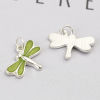Picture of Zinc Based Alloy Insect Charms Silver Plated Green Dragonfly Animal Enamel 19mm x 13mm, 10 PCs