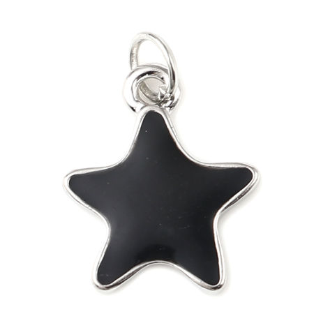 Zinc Based Alloy Galaxy Charms Star Silver Tone Black Enamel 20mm x 14mm, 10 PCs