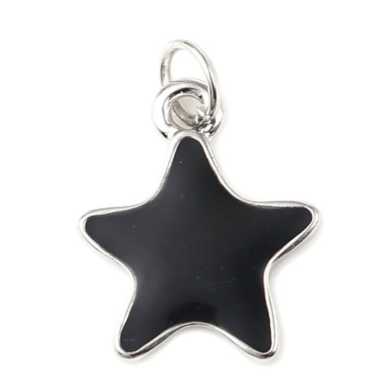 Immagine di Lega di Zinco Galassia Charms Stella Tono Argento Nero Smalto 20mm x 14mm , 10 Pz