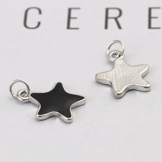 Immagine di Lega di Zinco Galassia Charms Stella Tono Argento Nero Smalto 20mm x 14mm , 10 Pz