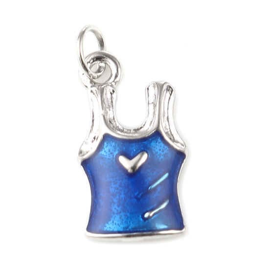 Imagen de Zamak Ropa Colgantes Charms Chaleco Tono de Plata Azul Esmalte 21mm x 10mm, 10 Unidades