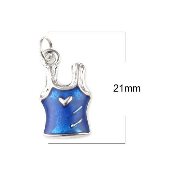 Imagen de Zamak Ropa Colgantes Charms Chaleco Tono de Plata Azul Esmalte 21mm x 10mm, 10 Unidades