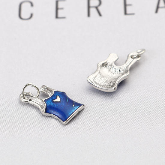 Imagen de Zamak Ropa Colgantes Charms Chaleco Tono de Plata Azul Esmalte 21mm x 10mm, 10 Unidades