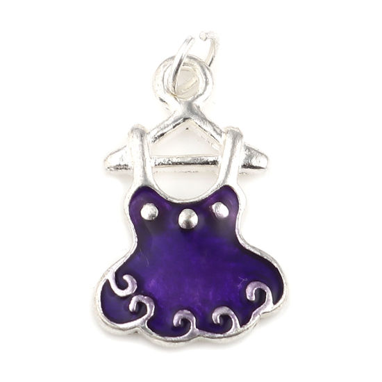 Immagine di Lega di Zinco Abiti Charms Gonna Argento Placcato Colore Viola Smalto 25mm x 14mm , 10 Pz