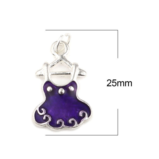 Immagine di Lega di Zinco Abiti Charms Gonna Argento Placcato Colore Viola Smalto 25mm x 14mm , 10 Pz