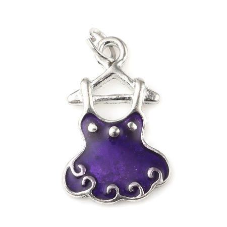 Zinc Based Alloy Clothes Charms Skirt Silver Tone Purple Enamel 25mm x 14mm, 10 PCs
