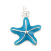 Picture of Zinc Based Alloy Ocean Jewelry Charms Star Fish Silver Plated Blue Enamel 21mm x 16mm, 10 PCs
