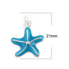Picture of Zinc Based Alloy Ocean Jewelry Charms Star Fish Silver Plated Blue Enamel 21mm x 16mm, 10 PCs