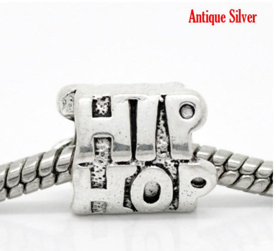 Immagine di Lega di Zinco Perline Ossido di Rame Cilindrico Lettere " HIP HOP " 14mm x 10mm, Foro:Circa 5.3mm, 30 Pz