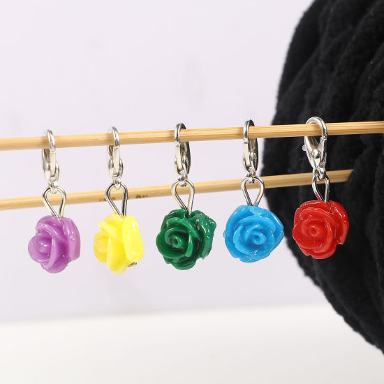 Picture of Plastic Knitting Stitch Markers Rose Flower At Random Color Mixed 12 PCs