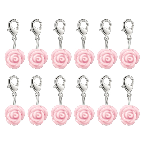 Picture of Plastic Knitting Stitch Markers Rose Flower Pink 12 PCs