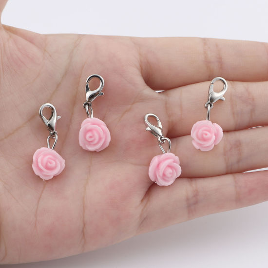 Picture of Plastic Knitting Stitch Markers Rose Flower Pink 12 PCs