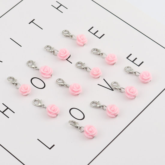 Picture of Plastic Knitting Stitch Markers Rose Flower Pink 12 PCs