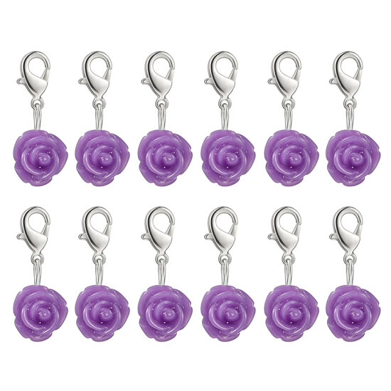 ABS 編み物用品 段数マーカー 目数段数リング ステッチマーカー バラ 紫 12 個 の画像