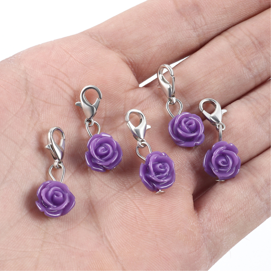 Picture of Plastic Knitting Stitch Markers Rose Flower Purple 12 PCs