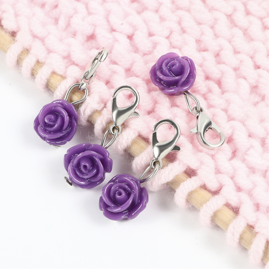 Picture of Plastic Knitting Stitch Markers Rose Flower Purple 12 PCs