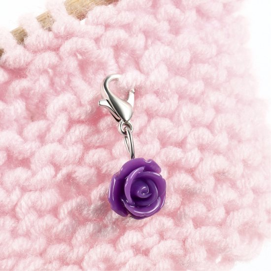 Picture of Plastic Knitting Stitch Markers Rose Flower Purple 12 PCs