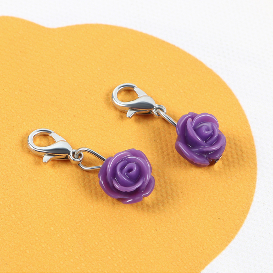 Picture of Plastic Knitting Stitch Markers Rose Flower Purple 12 PCs