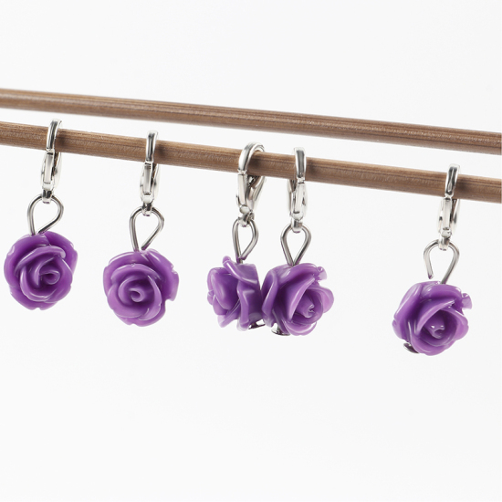 Picture of Plastic Knitting Stitch Markers Rose Flower Purple 12 PCs