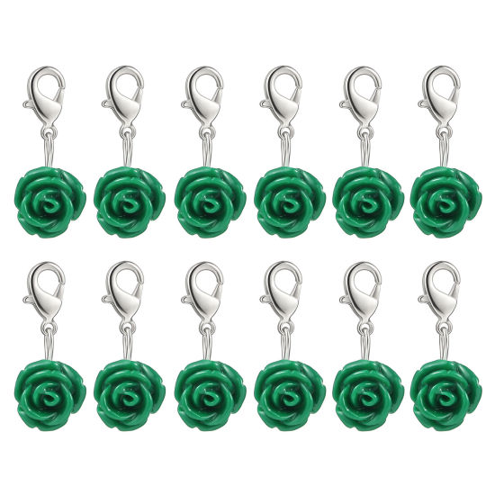 Picture of Plastic Knitting Stitch Markers Rose Flower Green 12 PCs