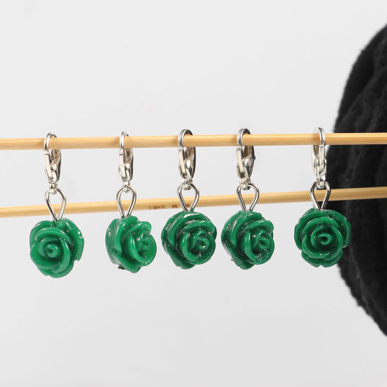 ABS 編み物用品 段数マーカー 目数段数リング ステッチマーカー バラ 緑 12 個 の画像