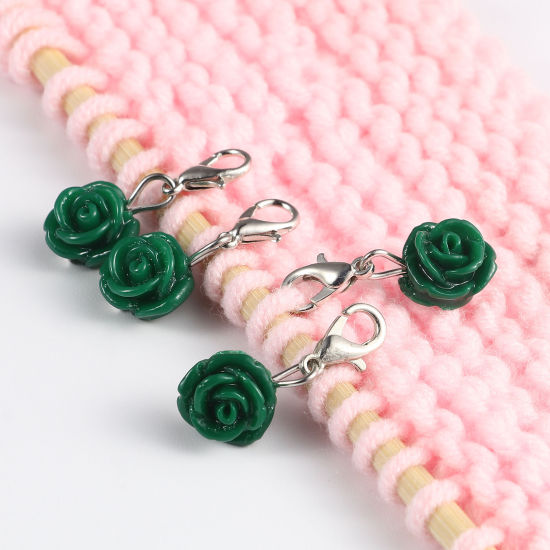 Picture of Plastic Knitting Stitch Markers Rose Flower Green 12 PCs