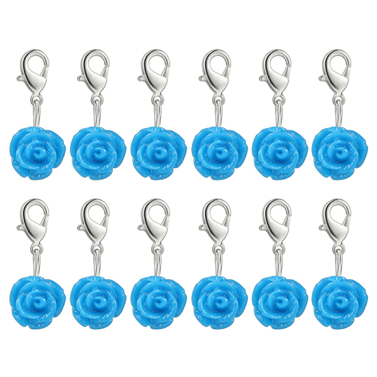 Picture of Plastic Knitting Stitch Markers Rose Flower Blue 12 PCs