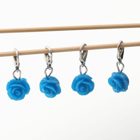 Picture of Plastic Knitting Stitch Markers Rose Flower Blue 12 PCs