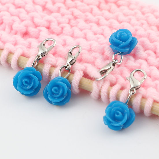 Picture of Plastic Knitting Stitch Markers Rose Flower Blue 12 PCs