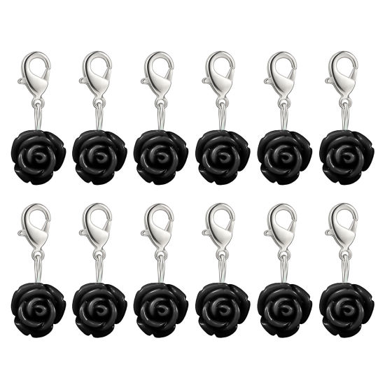 ABS 編み物用品 段数マーカー 目数段数リング ステッチマーカー バラ 黒 12 個 の画像