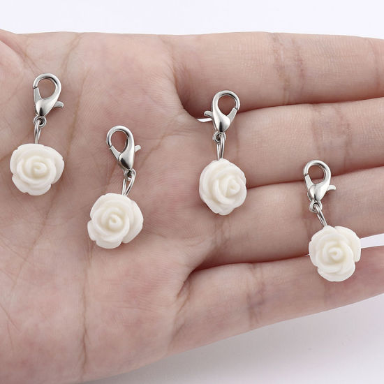 Picture of Plastic Knitting Stitch Markers Rose Flower White 12 PCs