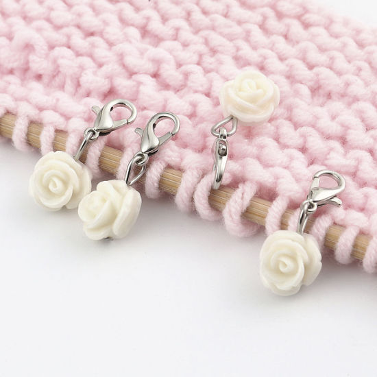 Picture of Plastic Knitting Stitch Markers Rose Flower White 12 PCs