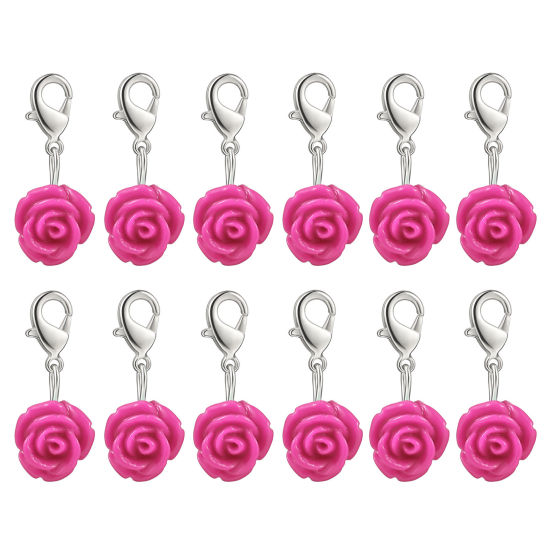 Picture of Plastic Knitting Stitch Markers Rose Flower Fuchsia 12 PCs