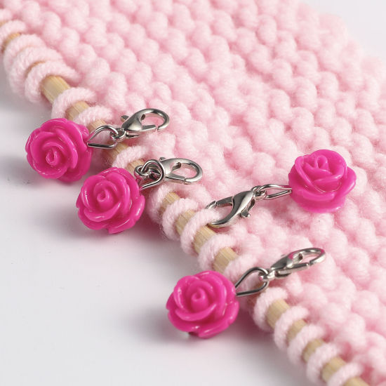 ABS 編み物用品 段数マーカー 目数段数リング ステッチマーカー バラ フクシア色 12 個 の画像